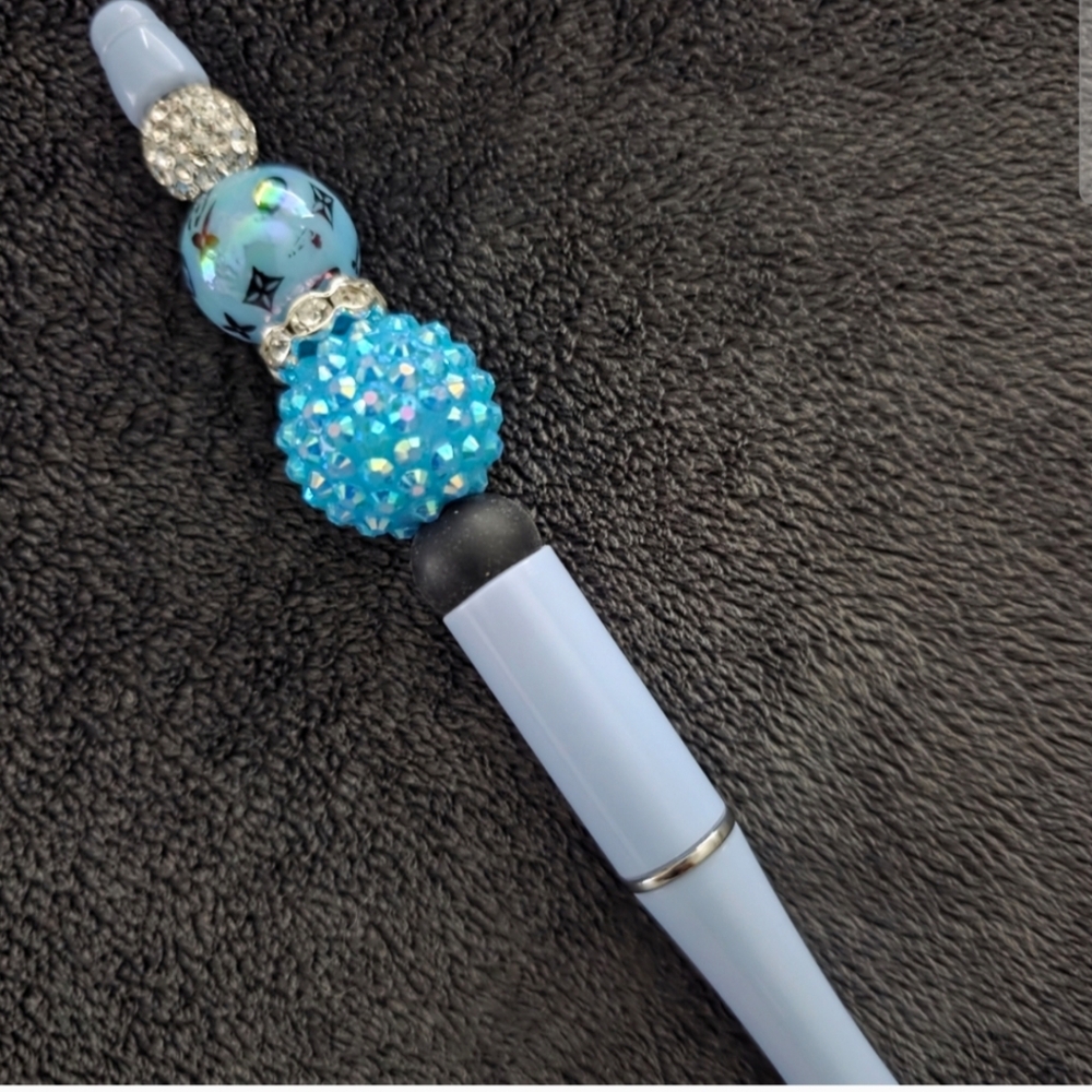 Designer Inspired Blue Beaded Pen